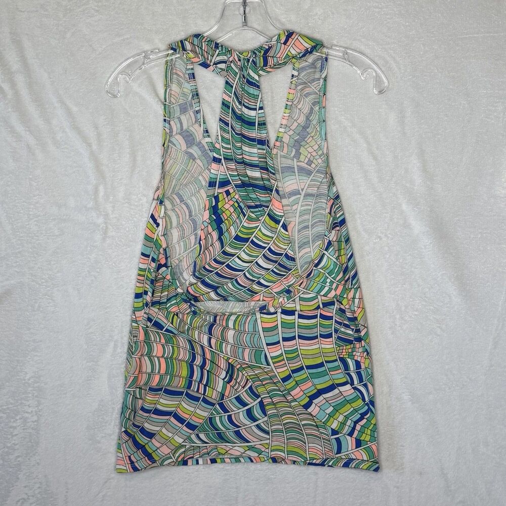 Trina Turk Recreation Yoga Top Draped Back Abstract Pink Blue Green Size Large** - Picture 12 of 16